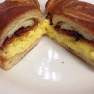 Eggs bacon and cheese on Croissant